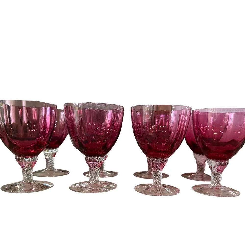 1950s Set of 8 Borgfeldt Lisa Cranberry Optic Wine Glasses